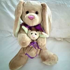 Godiva Gund Plush Stuffed Animal 2015 Bunny Rabbit W/baby Toy Lovey Tan 12"